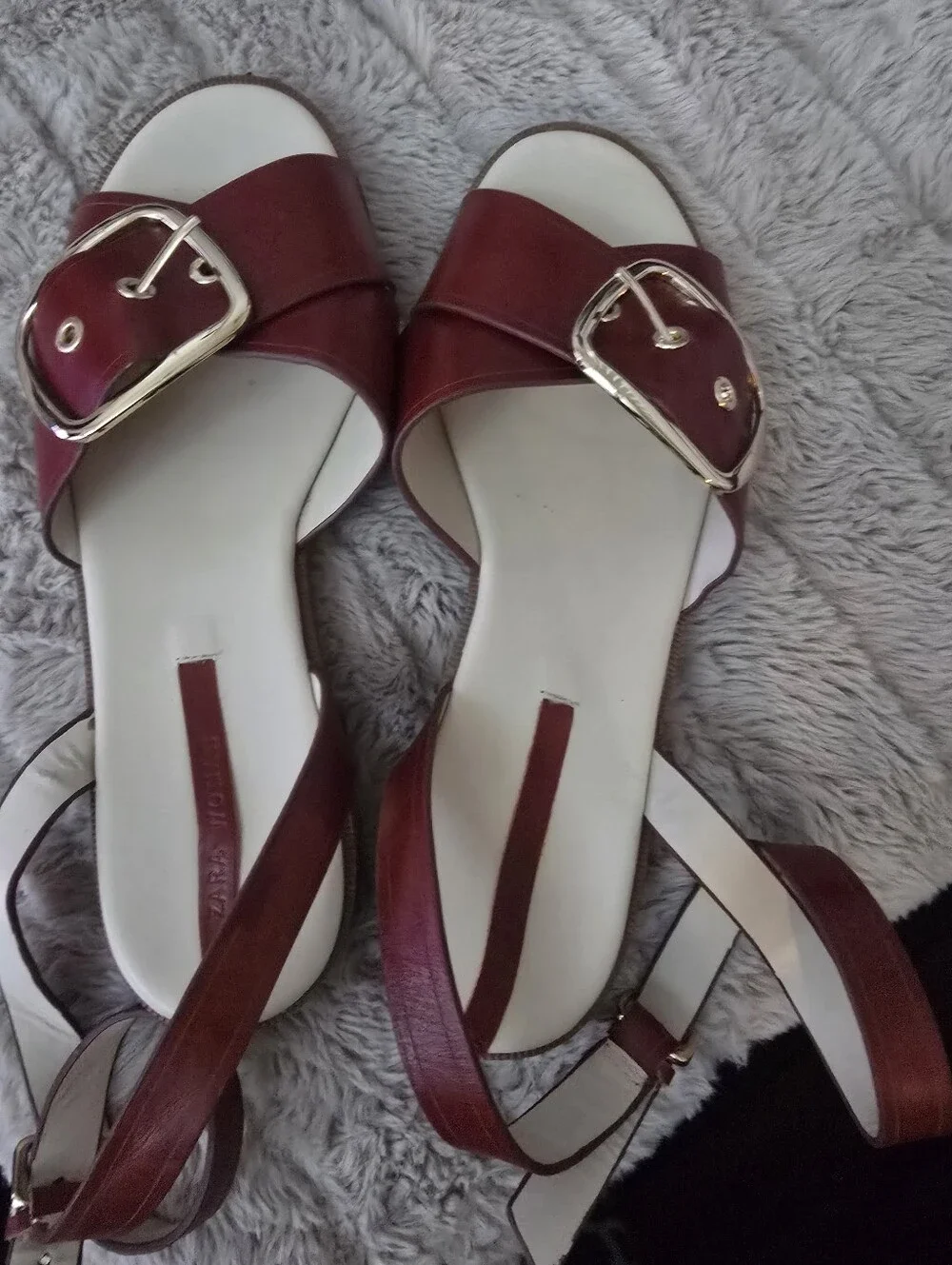 Women's Red Leather Buckle Slide Sandals Sz.38